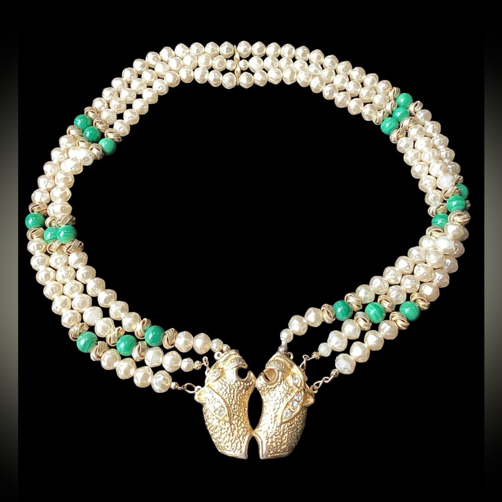 Genuine Pearl & Jade Panther Necklace (t43)